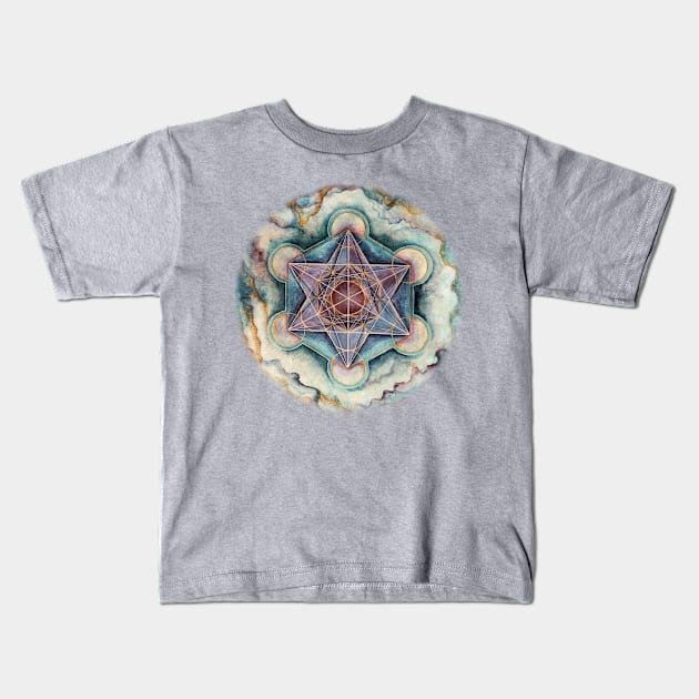 Metatron's Cube Cool Blue Kids T-Shirt by Heartsake